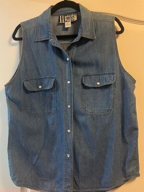 Vintage Forenza Sleeveless Denim Button-Front Shirt Western 100% cotton